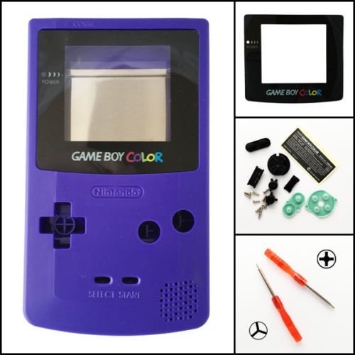 Carcasa de botón conductivo de repuesto para Gameboy Color GBC consola de juegos cubierta completa (morado)