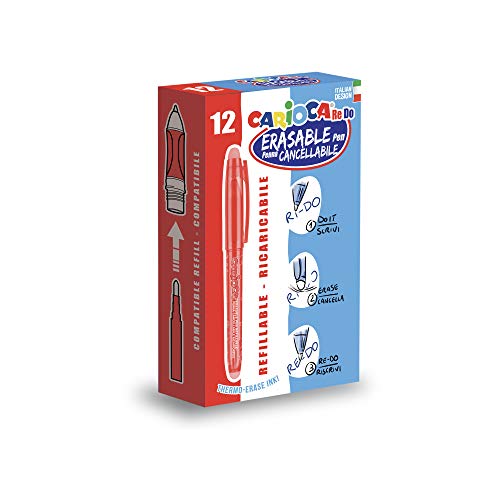 Carioca Re-Do - Bolígrafos de tinta gel borrable, caja de 12 unidades, Rojo