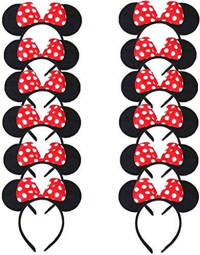 Carnavalife Pack 12 Diademas de Orejas de Mouse Ratón Minnie y Mickey con Puntos Blancos, Fiestas de disfraz para Cosplay, Accesorios de DIY para Cumpleaños