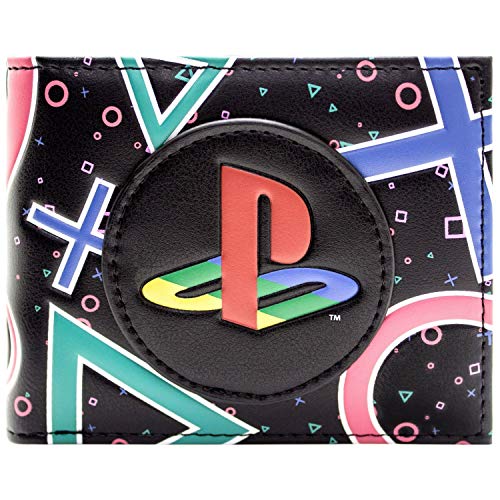 Cartera de Playstation Símbolos y Logotipo Coloridos Negro