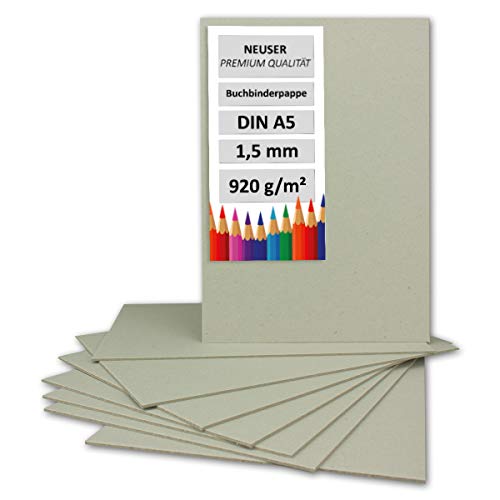 Cartón de encuadernación de 1,5 mm - Cartón extremadamente resistente, color DIN A5 gris y marrón – 1,5 mm. 10 unidades