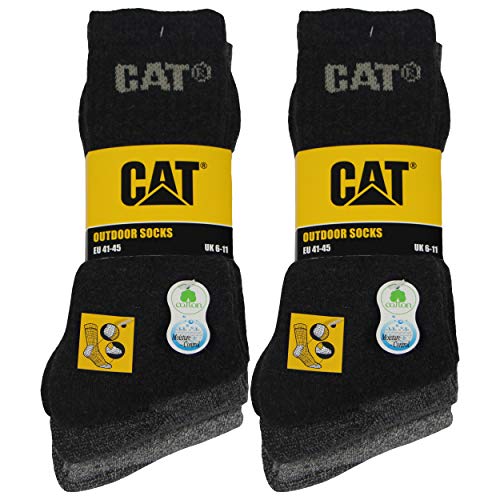 Caterpillar Outdoor socks 6 pares de calcetines para hombre en algodón suave con control de humedad, puntera y talón reforzados (Gris, 41-45)