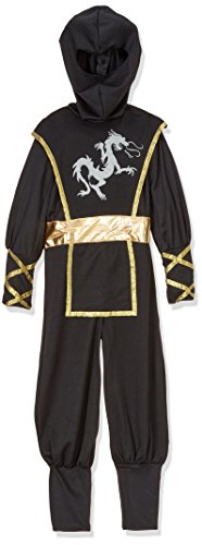 Cesar - Traje Ninja Disfraz Completo para niños de 5-7 años, 116 cm, color negro y oro (F516-002)