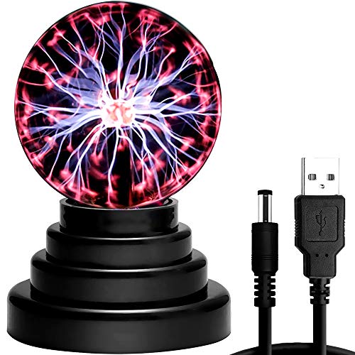 CestMall Luz de Bola de Plasma, lámpara de Plasma Sensible al Tacto, USB/batería con luz mágica de Cristal Bola electrostática Lámpara de Iones Bola de Plasma mágica de 4 Pulgadas