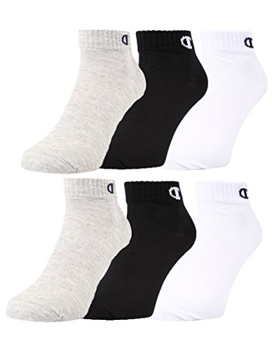 Champion 6pk Quarter Socken Calcetines, Hellgrau/Weiß/Schwartz, 35-38 Unisex-Adulto