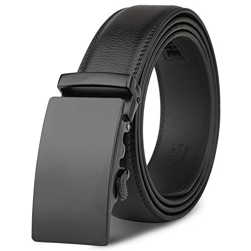 Cinturón Hombre Cuero - M.R Cinturones Piel Automática Con Hebilla Trinquete Plateada