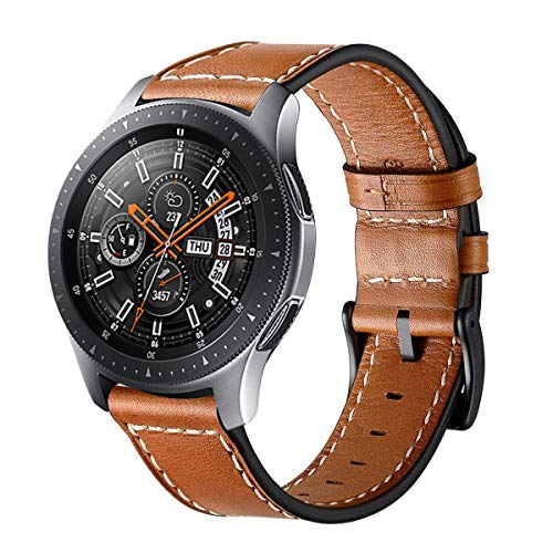 Circle compatible con Galaxy Watch 46 mm correa de reloj,correa de cuero genuino de 22 mm correa de repuesto de acero inoxidable corchete para Galaxy Watch SM-800 / SM-R805
