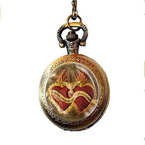 Collar de reloj de bolsillo del Sagrado Corazón de Jesús – Collar con medalla católica religiosa cristiana