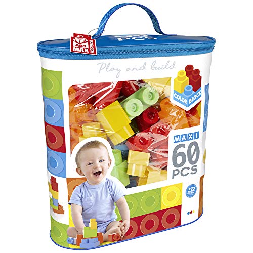 COLORBABY - Bloques construccion niños, 60 piezas, juguetes bebes 1 año, bolsa piezas de construccion