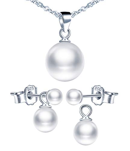 Conjuntos de joyas de perlas, collar de perlas para mujer en plata 925, pendientes de perlas, varios métodos de uso, regalo de Navidad y cumpleaños