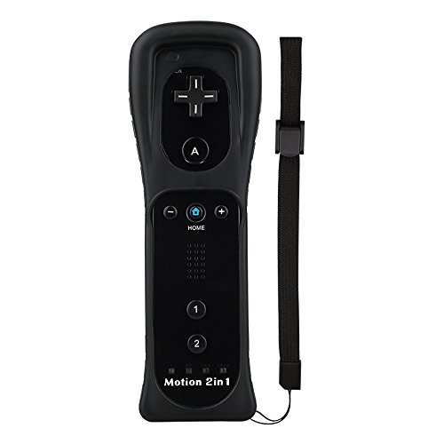 Controlador remoto Wii 2 en 1, controlador de juego XW18 incorporado en Motion Plus con funda de silicona y correa para la muñeca gratis para Nintendo Wii y Wii U-NEGRO