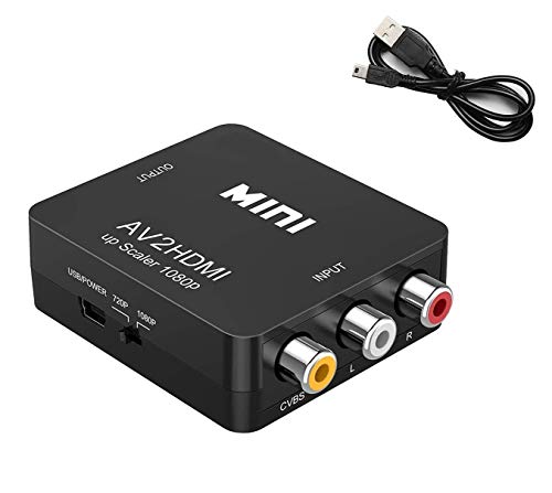Convertidor AV a HDMI, adaptador RCA a HDMI, convertidor de vídeo AV a HDMI Mini RCA compuesto CVBS adaptador con cable USB compatible con PAL/NTSC para reproductores de TV/PC/Xbox VCR/Blue-Ray DVD