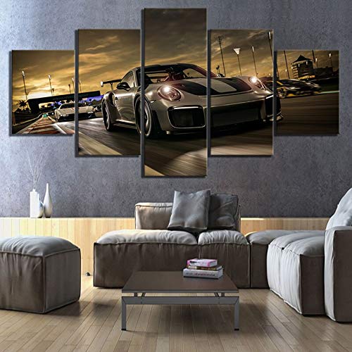 Cuadro decorativo para el hogar, 5 paneles Forza Motorsport 7 videos, juego de lujo de deportes de pared, impresión modular, póster de dormitorio