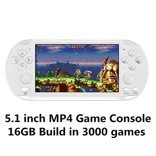 CZT Pantalla de 5.1 Pulgadas 16GB Videoconsola Retro de 128 bits Consola integrada 3000 Juegos para Arcade NEOGEO/CPS/FC/NES/SFC/SNES/GB/GBC/GBA/SMC/SMD/Sega Consola portátil de Juegos MP3/4 (White)