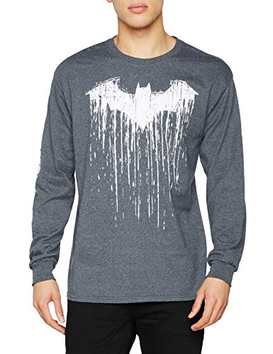 DC Comics Batman Paint Camiseta de Manga Larga, Oscuro Heather Gris, L para Hombre