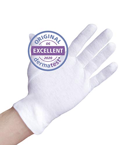 Dermatest: Excelente - Well B4® Care Guantes de algodón blanco, guantes de hilo hechos de 100% algodón para su protección cuando tenga la piel seca, 3 pares, guantes, tamaño S