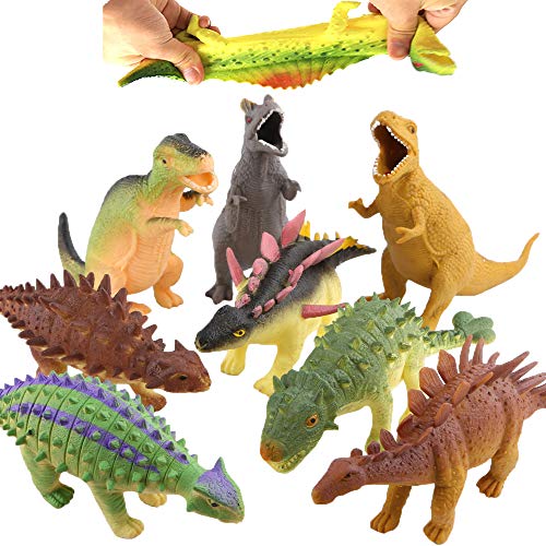 Dinosaurio de Goma de 8 pulgadas ( 8 Paguetes), con Bolsa de Regalo y Tarjeta de recursos de Aprendizaje - Juguete Blando de Figuras de Dinosaurio del Mundo Zoológico,Niños y Favoritos de Fiesta