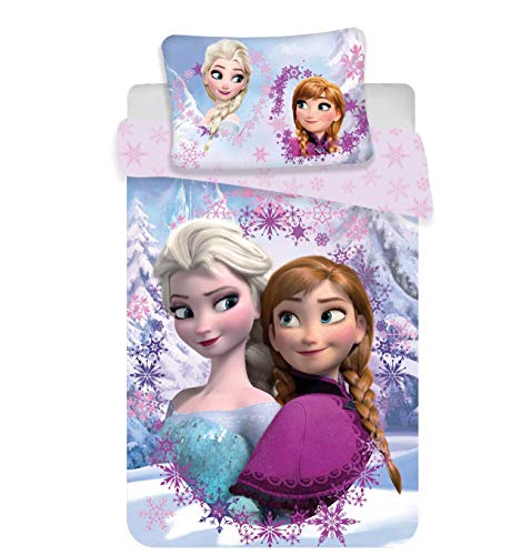 Disney Frozen Anna Elsa - Juego de sábanas para cama individual, compuesto por funda nórdica de 140 x 200 cm y funda de almohada, original, ropa de cama