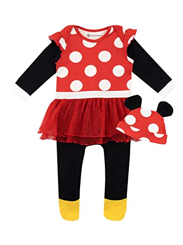 Disney Pijama Conjunto de Pijama Entera y Gorro para Niñas Bebés Minnie Mouse Rojo 3-6 Meses