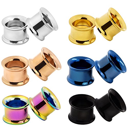 D&M Jewelry 12 Piezas de Mezclados Colores 8g-1" (3-25mm) Roscado Expansor de Túnel de Acero Inoxidable Pendientes de Oreja Ear Plug Piercing