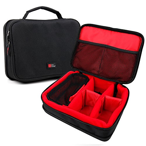 DURAGADGET Bolsa Acolchada Profesional Negra con Compartimentos e Interior en Rojo para Proyector Excelvan YG300 / Sony MP-CD1