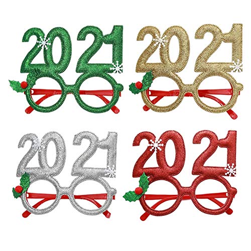 Dusenly 2021 Gafas de Año Nuevo Navidad Fiesta de Nochevieja Gafas con Purpurina Novedad Gafas Divertidas para Adultos Niños Navidad Decoración de Fiesta de Año Nuevo, 4 Piezas