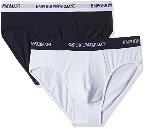 Emporio Armani CC717 Slip, Multicolor (White/Navy Blue), X-Large (Tamaño del Fabricante:XL) (Pack de 2) para Hombre