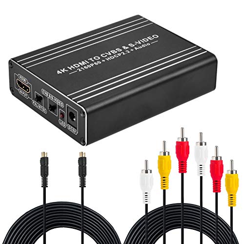 Ewha Convertidor Video Audio Adaptador 4K60HDMI a AV + SVIDEO HD a CVBS Quitar HDCP2.2 Compatible con HDMI2.0b