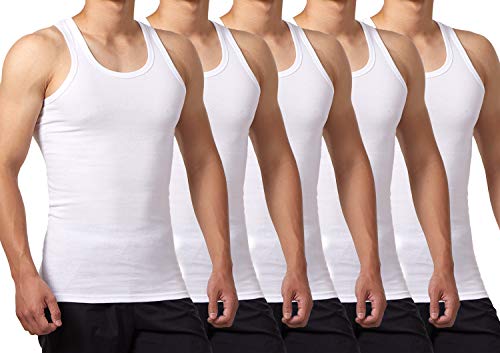 FALARY Camiseta de Tirantes para Hombre Pack de 5 de Algodón 100% más Colores Blanco XXL
