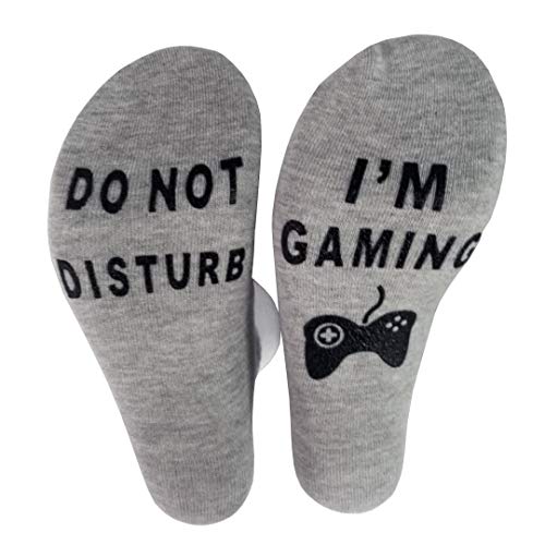 FGFD&OU Calcetines para Mujer y Hombre Calcetines Antideslizantes Divertidos 'Do Not Disturb, I'm Gaming' Ideas para Regalar Algodón Casual Socks(Gris)