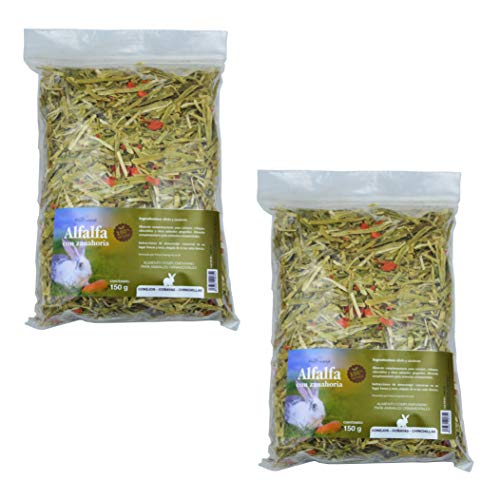 FINCA CASAREJO Alfalfa con Zanahoria - Bolsa 600g - Alimento complementario para Conejos, cobayas y Chinchillas (2 Unidades)