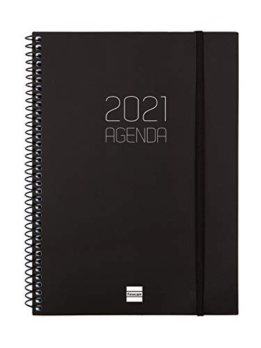 Finocam - Agenda 2021 Semana vista apaisada Espiral Opaque Negro Español