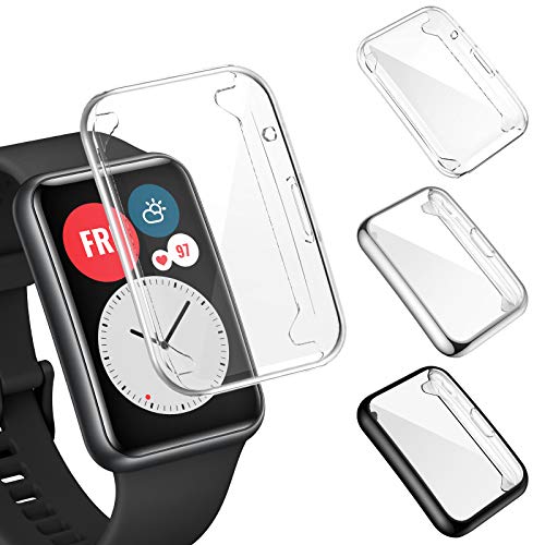 FITA 3 Piezas Funda Compatible Con Huawei Watch Fit Funda Protectora, Cubierta Completa Película Protectora de TPU Suave Funda Resistente A Los Arañazos Compatible Con Huawei Watch Fit Smartwatch