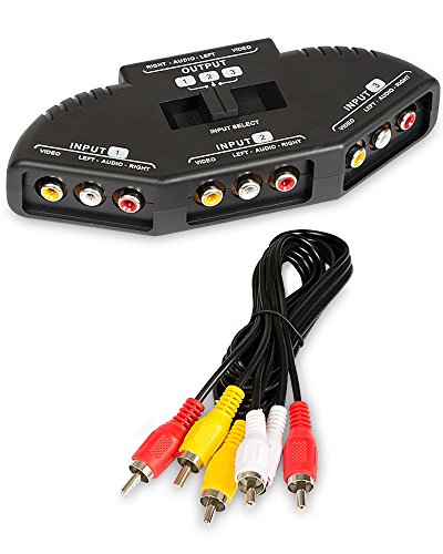 Fosmon 3 Puerto-Way Switch AV Compuesto de Audio/Video/Juego Selector RCA con Cable Adaptador (Negro) empaquetado al por Menor