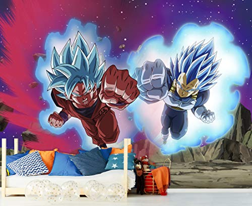 Fotomural Vinilo de Pared Dragon Ball Super Goku y Vegeta Producto Oficial | 100x70 cm | Fotomural para Paredes | Producto Original | Decoración Hogar | DBS