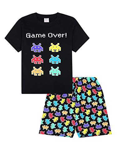Game Over Space Invaders - Pijama corto de algodón, color negro Negro Negro ( 9-10 Años