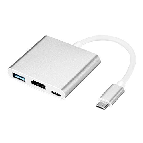 Geabon Adaptador USB C a HDMI 4K, Hub Adaptador tipo C HDMI Convertidor con puerto USB 3.0 y puerto de carga C USB Compatible con MacBook Pro iMac Chromebook Pixel/Dell/ Galaxy S9/S8/Note8/9