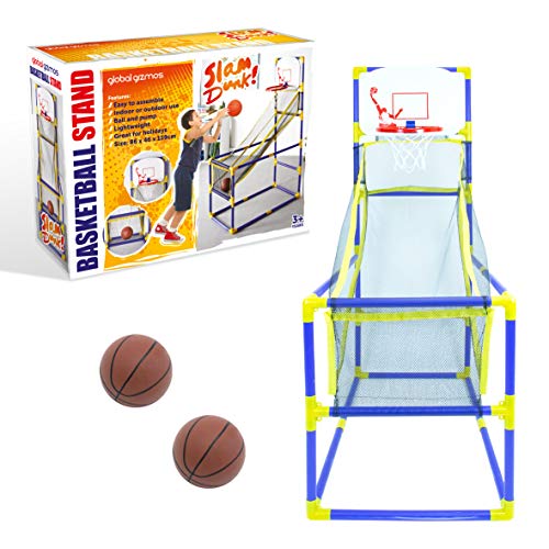 Global Gizmos Arcade 55639 - Aro de Baloncesto para Uso en Interiores y Exteriores, fácil de Montar, 2 Bolas y Bomba Incluidas, Juegos para niños, 86 cm x 46 cm x 139 cm