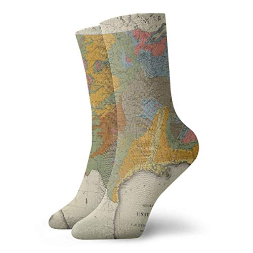 goodsale2019 Calcetines de regalo unisex de 30 cm de largo (geología, mapa geológico de Estados Unidos, espectáculos litografiados en colores)