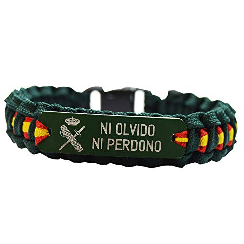 Green Line by Albero Pulsera Paracord Guardia Civil. Ni Olvido Ni Perdono con Escudo. Medidas: 21 x 1.6 cm (Puede Varia al ser Fabricada a Mano)
