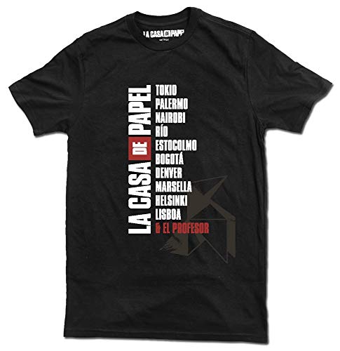 Grupo Erik Official Merchandise Netflix Papel, La Casa Di Carta T Shirt Nera Personaggi Serie TV Camiseta, negro, M Unisex Adulto