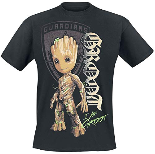 Guardianes De La Galaxia 2 - Groot Shield Hombre Camiseta Negro L, 100% algodón, Regular