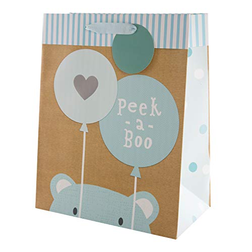 Hallmark - Bolsa de regalo para cualquier ocasión, diseño de oso de peluche con texto en inglés"Peek-a-Boo", color azul