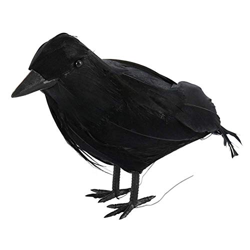 Halloween Black Feathered Crows, Realistic Looking Artificial Black Birds Raven Halloween Prop Indoor Outdoor Decoration