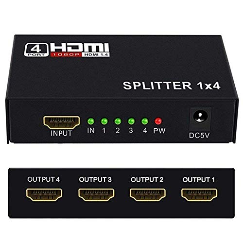 HDMI Splitter 4K Neefeaer 1x4 HDMI Duplicator, Aluminio Splitter 1 Entrada y 4 Salidas HDMI Distribuidor Soporta 4K, 3D, UHD, 1080P, HDCP para Xbox, PS4, PS3, BLU-Ray Player, HDTV, DVD, DVR, Apple TV