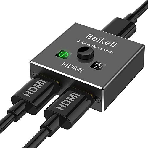 HDMI Switch, Beikell Conmutador HDMI Switcher Splitter 1080P 4K y 3D Bidireccional Entrada 2 a 1 Salida o Switch 1 a 2 Salida para HDTV, BLU-Ray Player, PS3, PS4, DVD, DVR, Xbox, Fire Stick, etc.