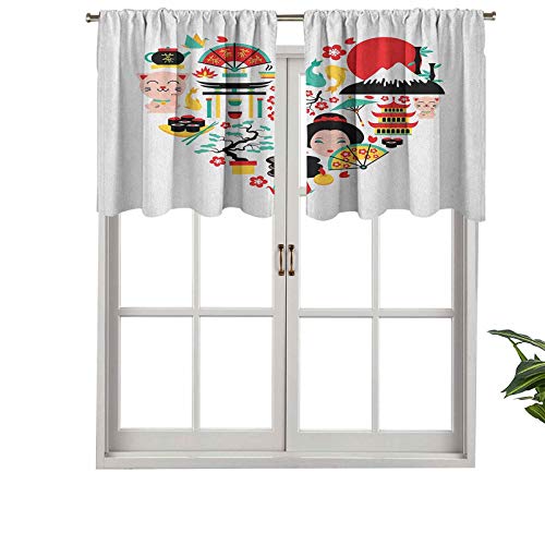 Hiiiman Cenefa de cortina con bolsillo para barra, diseño de Tierra del sol naciente, árbol de bonsái, Fuji, juego de 2, 137 x 91 cm para decoración de interiores