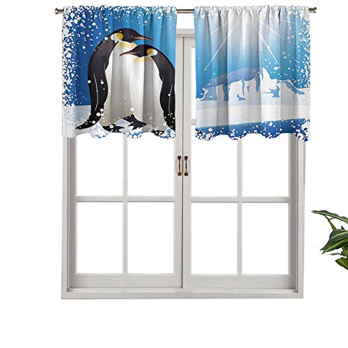 Hiiiman Cenefa moderna para ventana, lindos pingüinos en Islandia en el Ártico Snowy Frozen Climate Kids, juego de 2, paneles opacos decorativos para el hogar de 137 x 91 cm para sala de estar
