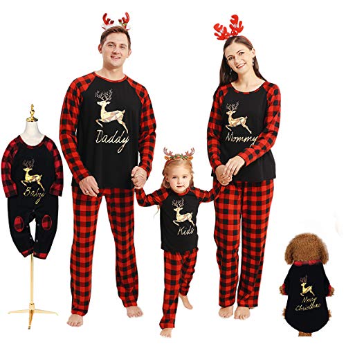 Hinzonek Navidad Familia Juego de Ropa Conjunto Mascota Bebé Niño Hombres Mujeres Reno Cuadros Pijamas de Navidad Camisón Casual Homewear (Bebé / 6-12 Meses)