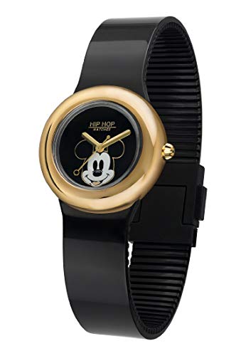Hip Hop Watches - Reloj para Mujer - Edición Especial Aniversario de Mickey Mouse - Colección Icono Mickey - Correa de Silicona - Caja de 32mm - Impermeable - Negro
